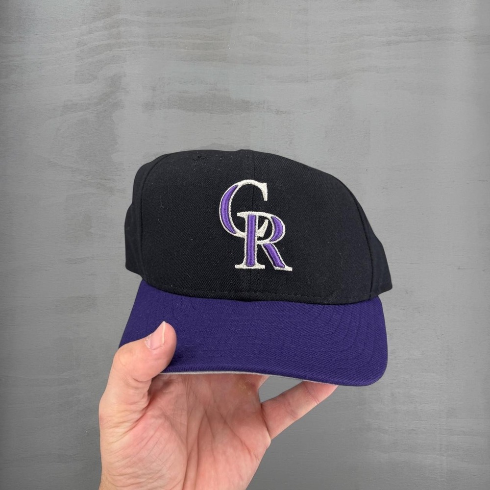 Vintage New Era Colorado Rockies Fitted Hat Black Purple MLB 59FIFTY 7 1/2
